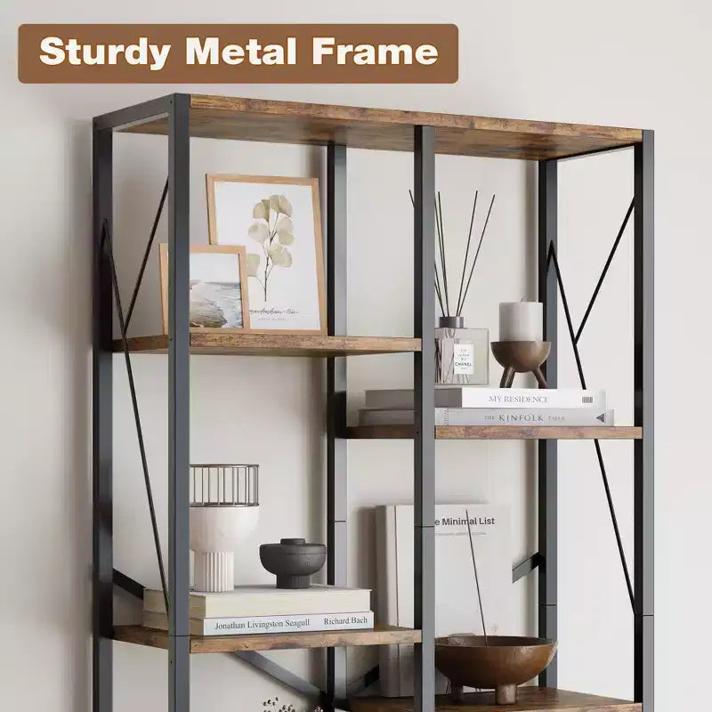 Étagères rustiques de ferme, bibliothèque ouverte réglable, étagères industrielles en bois et métal noir, bibliothèque pour bureau à domicile, salon, chambre à coucher