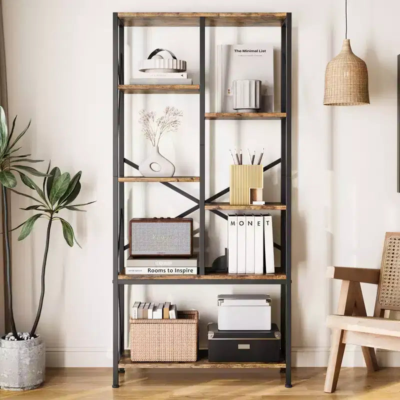 Étagères rustiques de ferme, bibliothèque ouverte réglable, étagères industrielles en bois et métal noir, bibliothèque pour bureau à domicile, salon, chambre à coucher