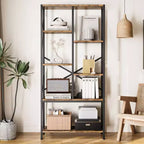 Étagères rustiques de ferme, bibliothèque ouverte réglable, étagères industrielles en bois et métal noir, bibliothèque pour bureau à domicile, salon, chambre à coucher