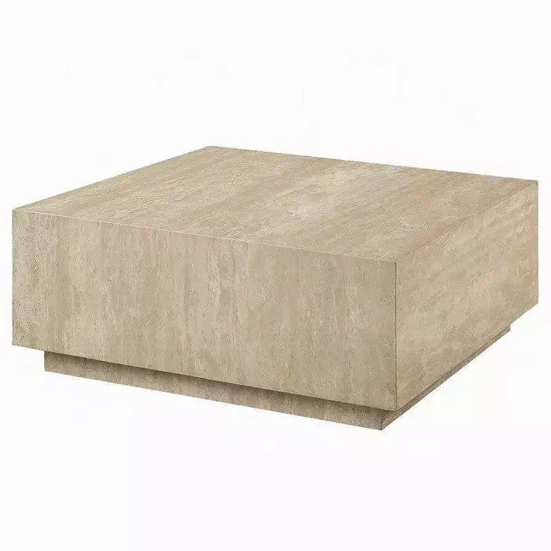 Table basse Royal Hampton, dessus en travertin carré de 35 pouces, bois naturel beige