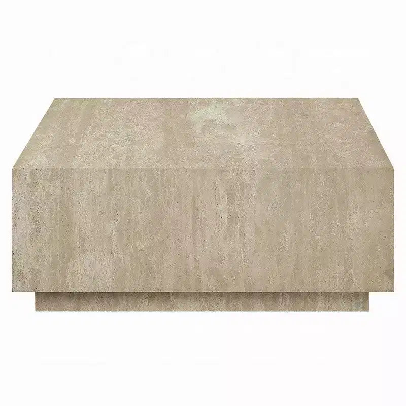 Table basse Royal Hampton, dessus en travertin carré de 35 pouces, bois naturel beige