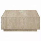 Table basse Royal Hampton, dessus en travertin carré de 35 pouces, bois naturel beige
