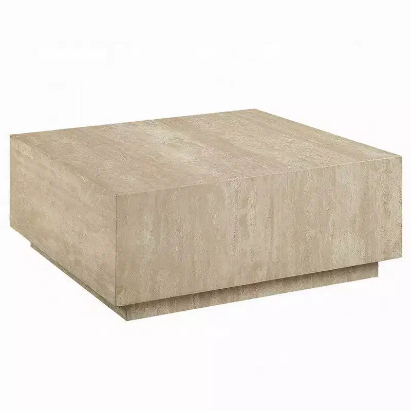Table basse Royal Hampton, dessus en travertin carré de 35 pouces, bois naturel beige