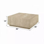 Table basse Royal Hampton, dessus en travertin carré de 35 pouces, bois naturel beige