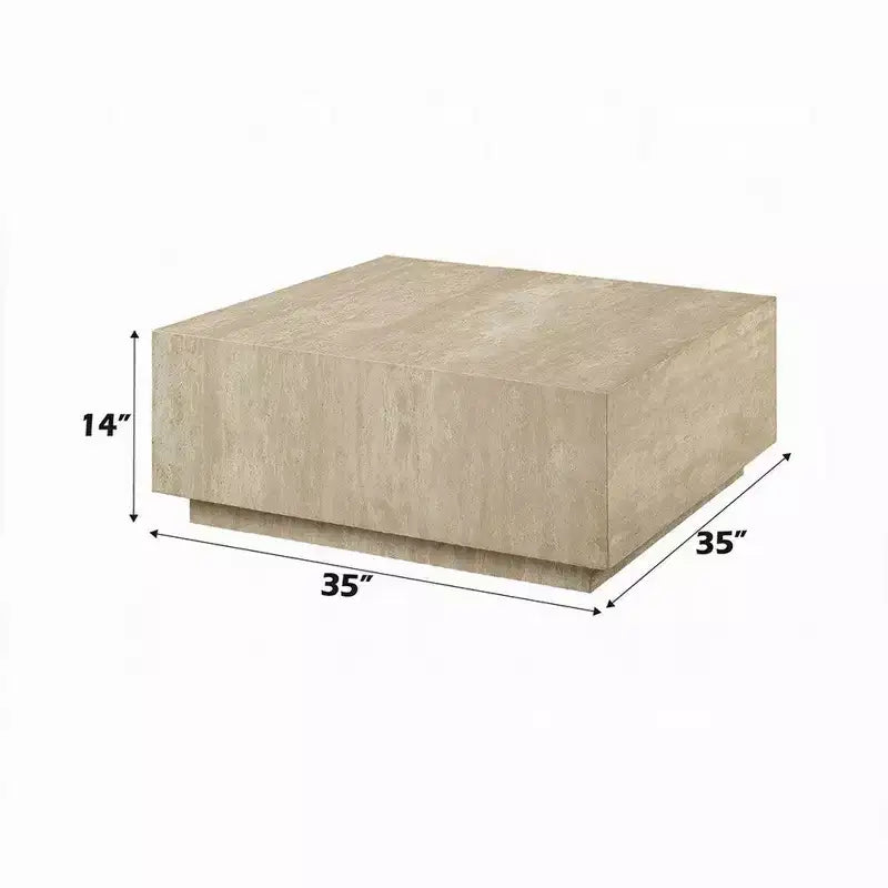 Table basse Royal Hampton, dessus en travertin carré de 35 pouces, bois naturel beige
