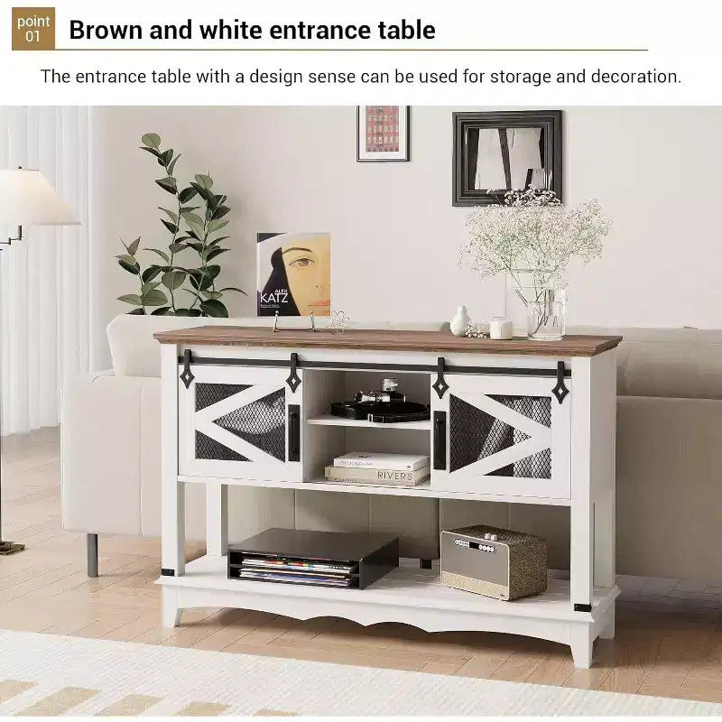 46.5 Console de table avec rangement, table d'entrée en bois à 2 niveaux avec étagère de rangement ouverte, tables de canapé étroites et longues derrière le canapé pour le salon, l'entrée