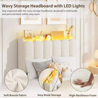 COZONY Lit capitonné avec tête de lit de rangement, lit plateforme avec tiroirs et bibliothèque, aucun sommier tapissier requis