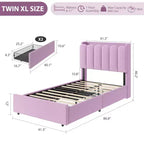 COZONY Lit capitonné avec tête de lit de rangement, lit plateforme avec tiroirs et bibliothèque, aucun sommier tapissier requis