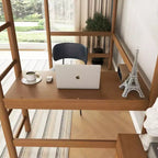 Lit mezzanine simple avec bureau intégré, tête et pied de lit rembourrés en tissu bouclé, cadre de lit en bois d'hévéa, naturel - ModernLuxe