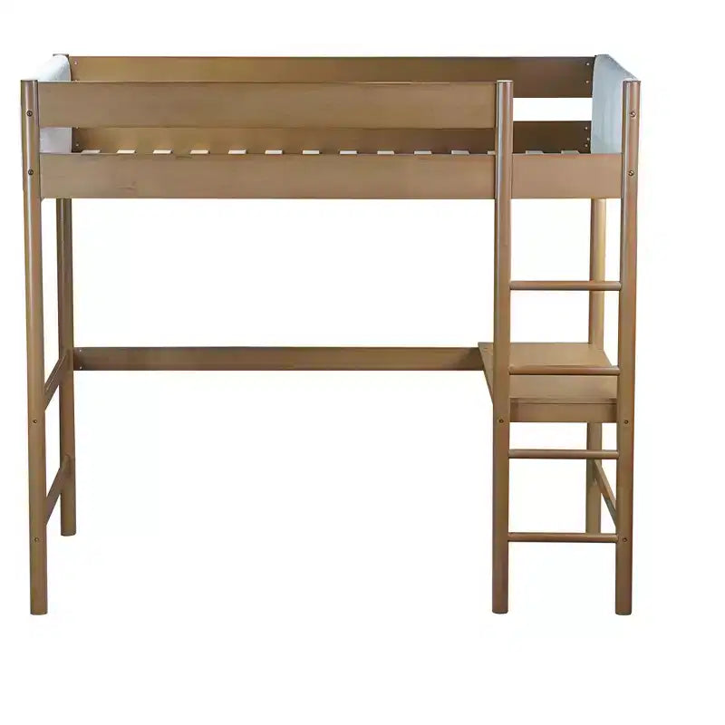 Lit mezzanine simple avec bureau intégré, tête et pied de lit rembourrés en tissu bouclé, cadre de lit en bois d'hévéa, naturel - ModernLuxe