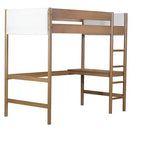 Lit mezzanine simple avec bureau intégré, tête et pied de lit rembourrés en tissu bouclé, cadre de lit en bois d'hévéa, naturel - ModernLuxe
