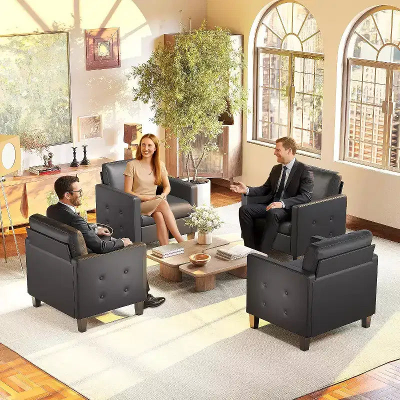 Fauteuil d'appoint noir TYBOATLE, fauteuil de lecture moderne en similicuir avec assise capitonnée pour salon, chambre, salle de lecture, salle d'attente