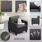 Fauteuil d'appoint noir TYBOATLE, fauteuil de lecture moderne en similicuir avec assise capitonnée pour salon, chambre, salle de lecture, salle d'attente