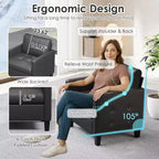 Fauteuil d'appoint noir TYBOATLE, fauteuil de lecture moderne en similicuir avec assise capitonnée pour salon, chambre, salle de lecture, salle d'attente