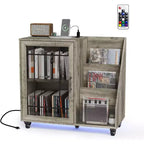 Meuble de support pour tourne-disque VINGLI avec rangement pour vinyles, support pour disques vinyles jusqu'à 350 albums, table pour tourne-disque avec station de charge LED