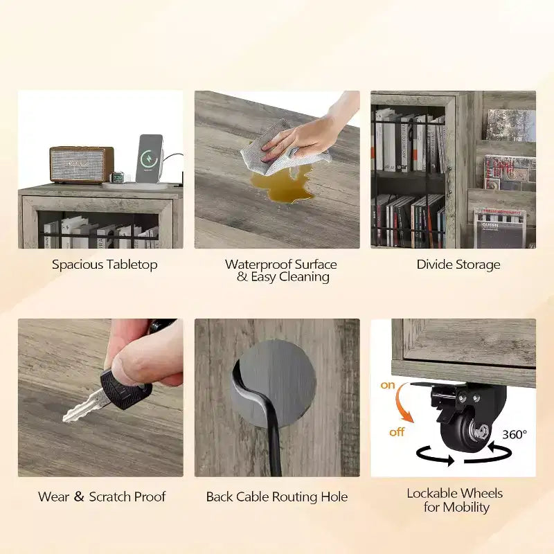 Meuble de support pour tourne-disque VINGLI avec rangement pour vinyles, support pour disques vinyles jusqu'à 350 albums, table pour tourne-disque avec station de charge LED