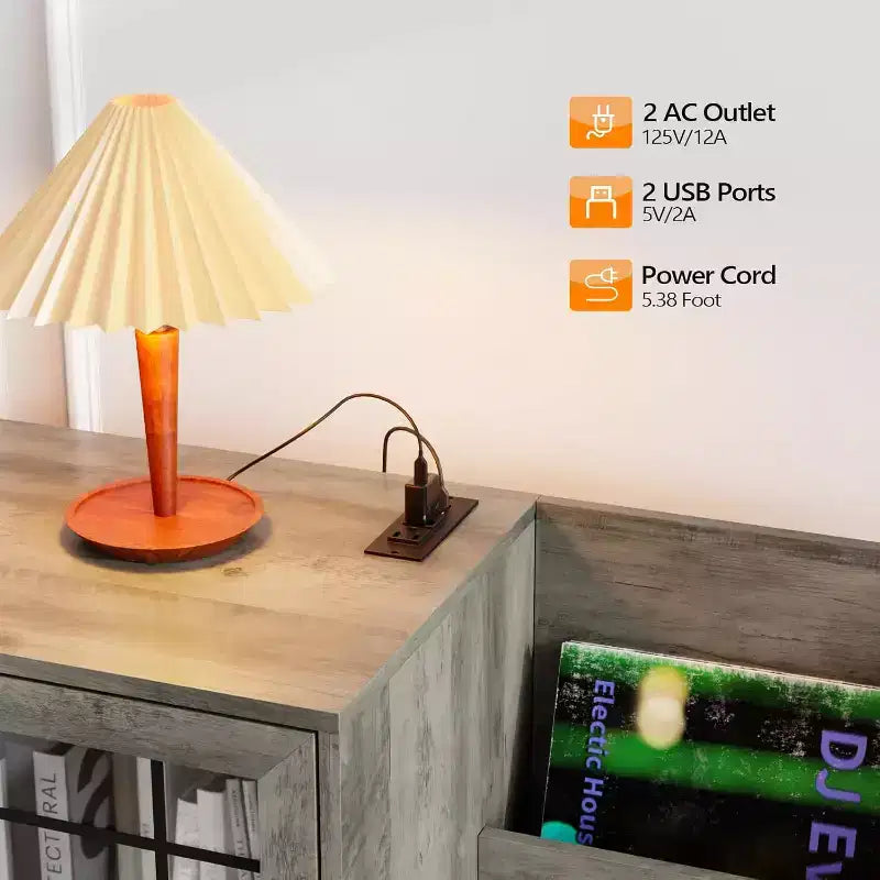Meuble de support pour tourne-disque VINGLI avec rangement pour vinyles, support pour disques vinyles jusqu'à 350 albums, table pour tourne-disque avec station de charge LED