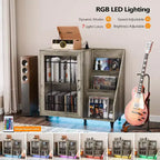 Meuble de support pour tourne-disque VINGLI avec rangement pour vinyles, support pour disques vinyles jusqu'à 350 albums, table pour tourne-disque avec station de charge LED