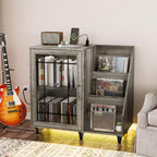 Meuble de support pour tourne-disque VINGLI avec rangement pour vinyles, support pour disques vinyles jusqu'à 350 albums, table pour tourne-disque avec station de charge LED