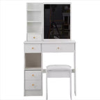 Petite coiffeuse avec tiroir gauche, miroir coulissant extra-large, tabouret rembourré, plusieurs couches et grande capacité.