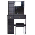 Petite coiffeuse avec tiroir gauche, miroir coulissant extra-large, tabouret rembourré, plusieurs couches et grande capacité.