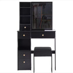 Petite coiffeuse avec tiroir gauche, miroir coulissant extra-large, tabouret rembourré, plusieurs couches et grande capacité.