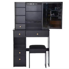 Petite coiffeuse avec tiroir gauche, miroir coulissant extra-large, tabouret rembourré, plusieurs couches et grande capacité.