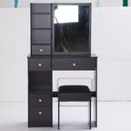 Petite coiffeuse avec tiroir gauche, miroir coulissant extra-large, tabouret rembourré, plusieurs couches et grande capacité.