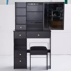 Petite coiffeuse avec tiroir gauche, miroir coulissant extra-large, tabouret rembourré, plusieurs couches et grande capacité.