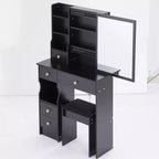 Petite coiffeuse avec tiroir gauche, miroir coulissant extra-large, tabouret rembourré, plusieurs couches et grande capacité.