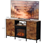 Meuble TV de cheminée VINGLI avec tiroir en tissu, centre de divertissement avec lumières LED et meuble TV console industriel avec étagères de rangement ouvertes