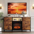 Meuble TV de cheminée VINGLI avec tiroir en tissu, centre de divertissement avec lumières LED et meuble TV console industriel avec étagères de rangement ouvertes