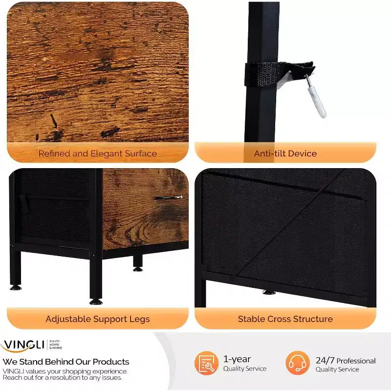 Meuble TV de cheminée VINGLI avec tiroir en tissu, centre de divertissement avec lumières LED et meuble TV console industriel avec étagères de rangement ouvertes
