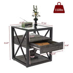 Table d'appoint moderne Okak avec tiroir, table d'appoint industrielle avec plateau en verre trempé, table de canapé pour salon, chambre à coucher