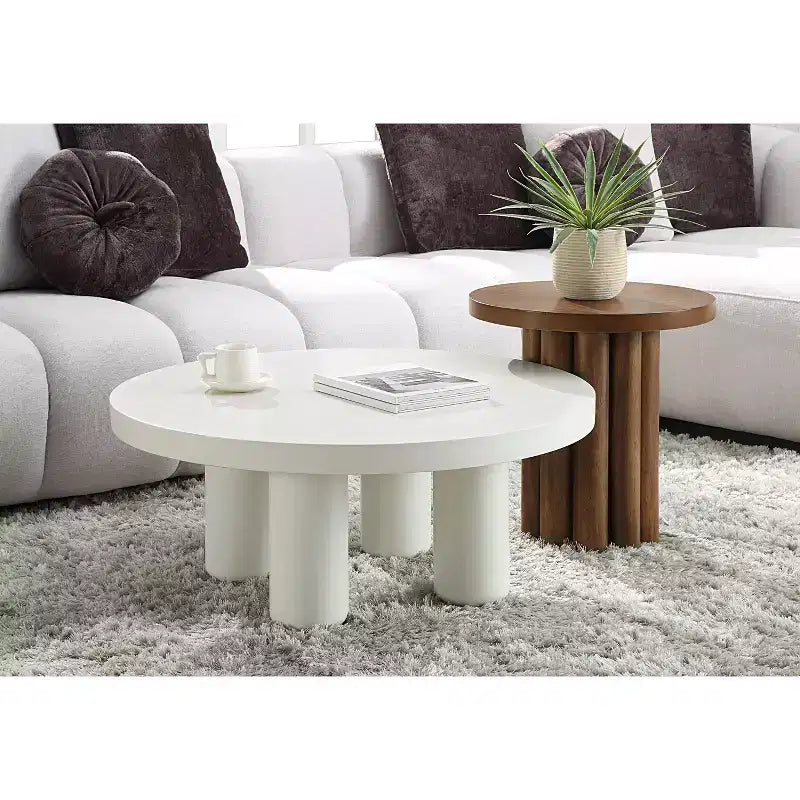 Table d'appoint ronde vintage Okak avec finition couleur bois, table d'appoint avec plateau épais, table de chevet pour salon, chambre, marron