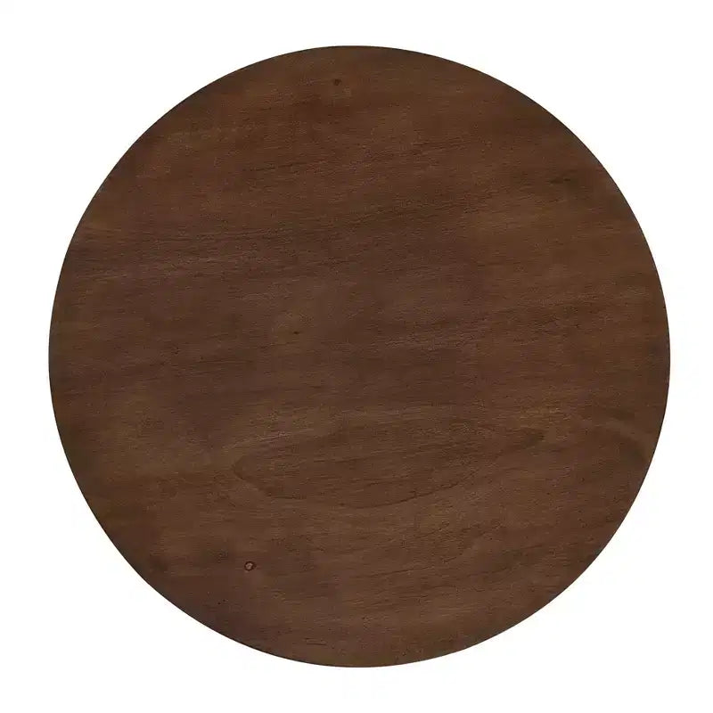 Table d'appoint ronde vintage Okak avec finition couleur bois, table d'appoint avec plateau épais, table de chevet pour salon, chambre, marron