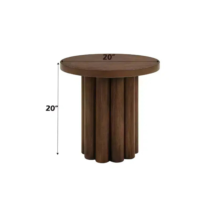 Table d'appoint ronde vintage Okak avec finition couleur bois, table d'appoint avec plateau épais, table de chevet pour salon, chambre, marron