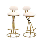 Homy Casa Lot de 2 tabourets de bar en velours avec structure incurvée en métal doré et repose-pieds, hauteur d'assise 71 cm, blanc crème