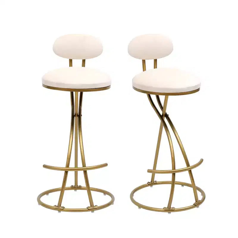 Homy Casa Lot de 2 tabourets de bar en velours avec structure incurvée en métal doré et repose-pieds, hauteur d'assise 71 cm, blanc crème