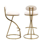 Homy Casa Lot de 2 tabourets de bar en velours avec structure incurvée en métal doré et repose-pieds, hauteur d'assise 71 cm, blanc crème