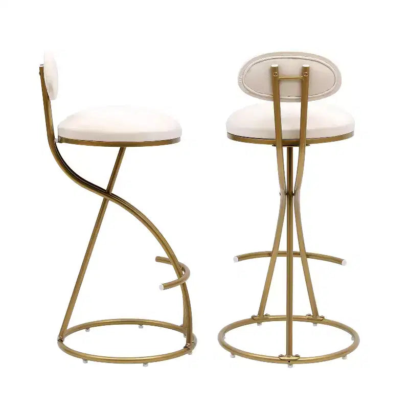 Homy Casa Lot de 2 tabourets de bar en velours avec structure incurvée en métal doré et repose-pieds, hauteur d'assise 71 cm, blanc crème