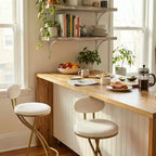 Homy Casa Lot de 2 tabourets de bar en velours avec structure incurvée en métal doré et repose-pieds, hauteur d'assise 71 cm, blanc crème