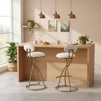 Homy Casa Lot de 2 tabourets de bar en velours avec structure incurvée en métal doré et repose-pieds, hauteur d'assise 71 cm, blanc crème