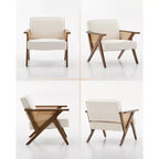 Fauteuil d'appoint avec coussin moelleux, fauteuil moderne du milieu du siècle avec cadre en bois d'hévéa, fauteuil de salon rembourré en tissu de lin pour salon, chambre à coucher