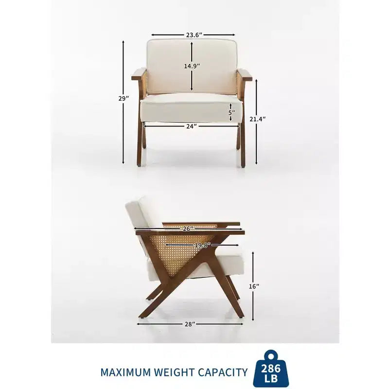 Fauteuil d'appoint avec coussin moelleux, fauteuil moderne du milieu du siècle avec cadre en bois d'hévéa, fauteuil de salon rembourré en tissu de lin pour salon, chambre à coucher