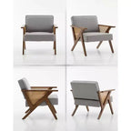 Fauteuil d'appoint avec coussin moelleux, fauteuil moderne du milieu du siècle avec cadre en bois d'hévéa, fauteuil de salon rembourré en tissu de lin pour salon, chambre à coucher