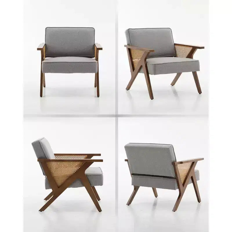 Fauteuil d'appoint avec coussin moelleux, fauteuil moderne du milieu du siècle avec cadre en bois d'hévéa, fauteuil de salon rembourré en tissu de lin pour salon, chambre à coucher