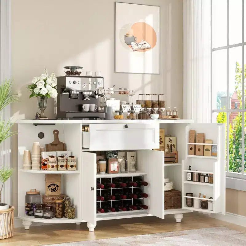 Table de buffet à café Besiost avec rangement et portes, meuble de bar à vin avec casier à vin