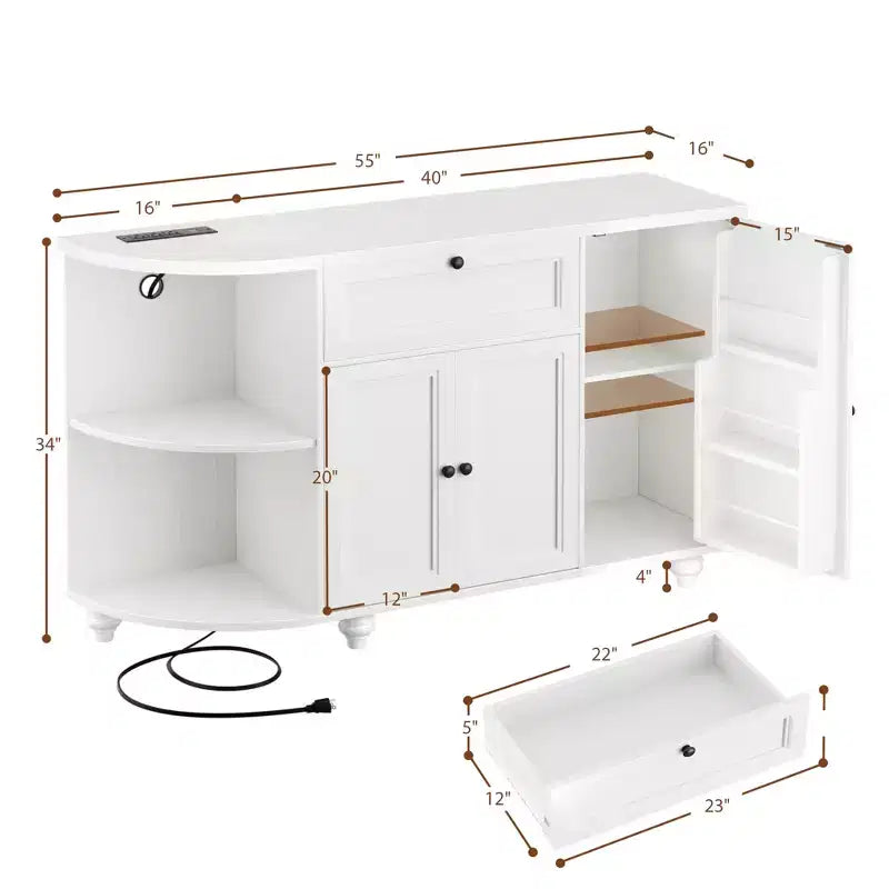 Table de buffet à café Besiost avec rangement et portes, meuble de bar à vin avec casier à vin