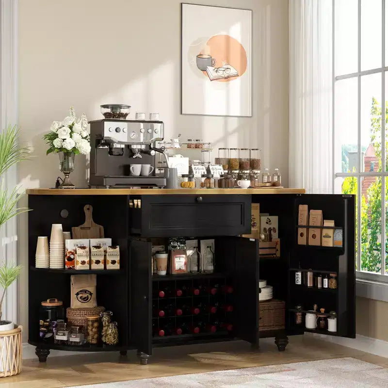 Table de buffet à café Besiost avec rangement et portes, meuble de bar à vin avec casier à vin